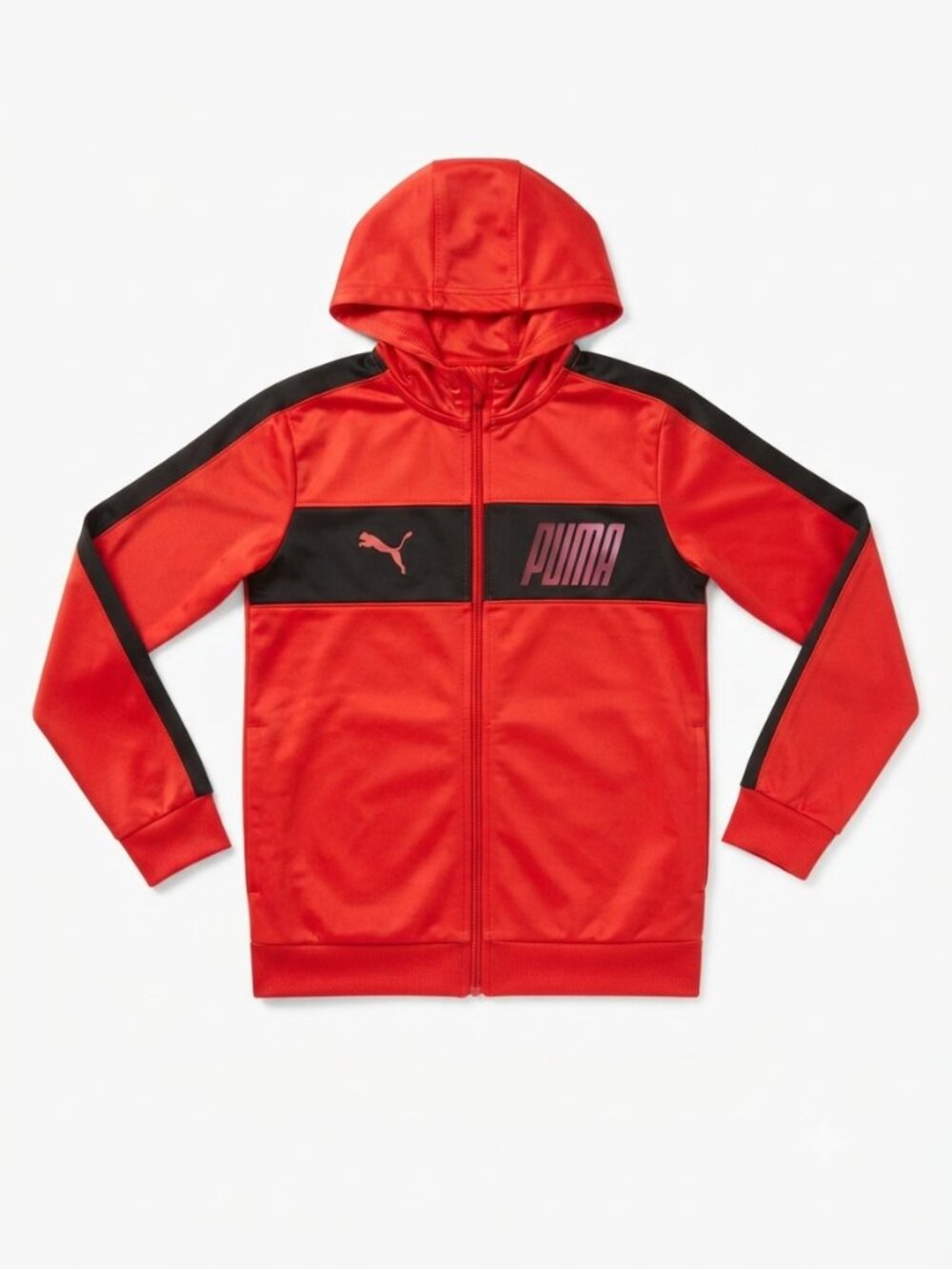 PUMA - Red Black Colorblock Full-Zip Hooded Track Jacket – Youth Size XL (18-20 - Picture 1 of 15
